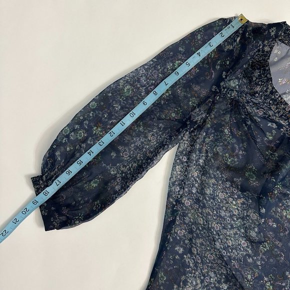 Lucca Couture Top Sheer Flowy Blouse Blue Floral Pattern 3/4 Sleeves Size Small - Picture 9 of 11